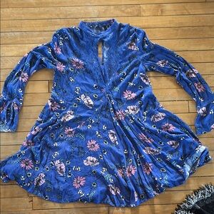 EUC Lulu's Blue Mock Neck Bishop Sleeve Sundress